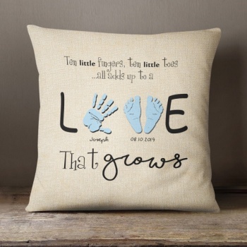 Luxury Personalised Cushion - Inner Pad Included - Ten little fingers blue